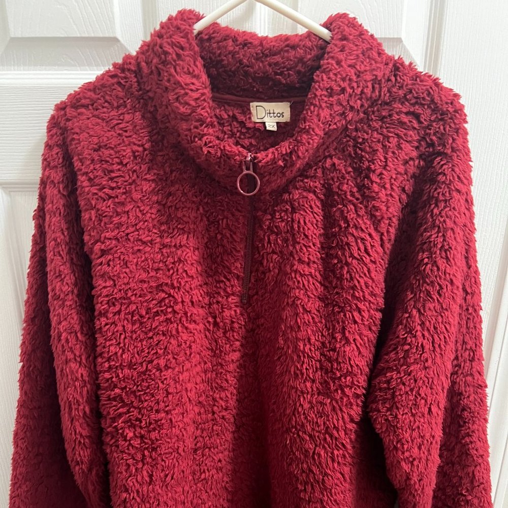 Dittos Women's Red Fuzzy Sweatshirt.